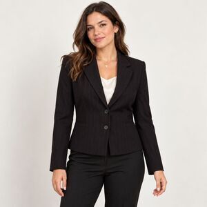 Requirements Blazer Womens 10 Black Pink Red Pinstripe Fitted Padded Shoulders